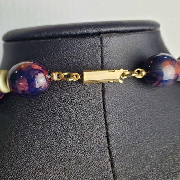 Purple Watercolor Beads with Gold Accent Beads Boho Oval Colorful Necklace 18" - Picture 4 of 5